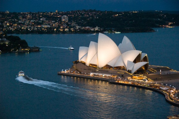 Sydney Opera House at dusk by Jørn Utzon